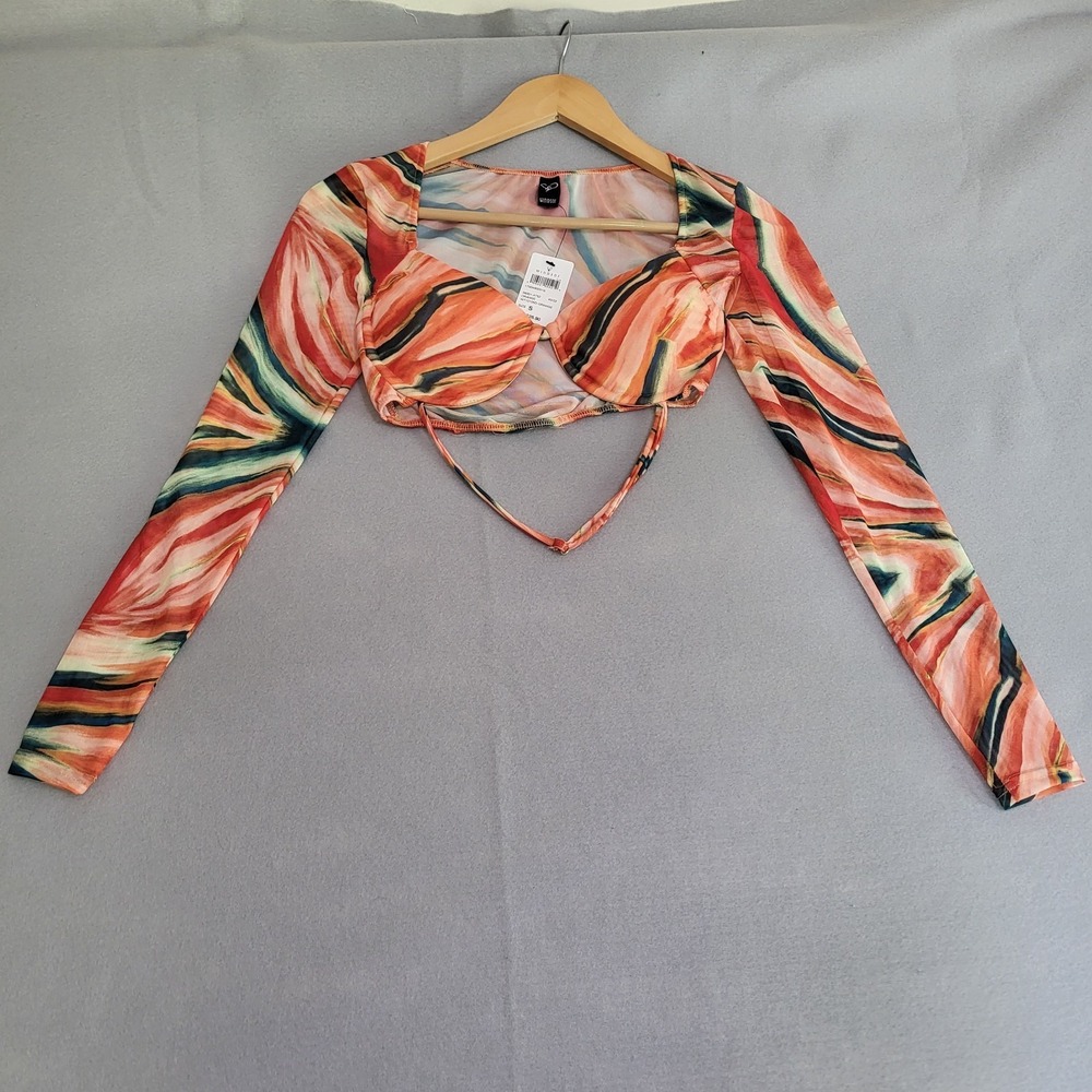 NWT Windsor Sheer Long Sleeve Halter Top Women's S Orange
